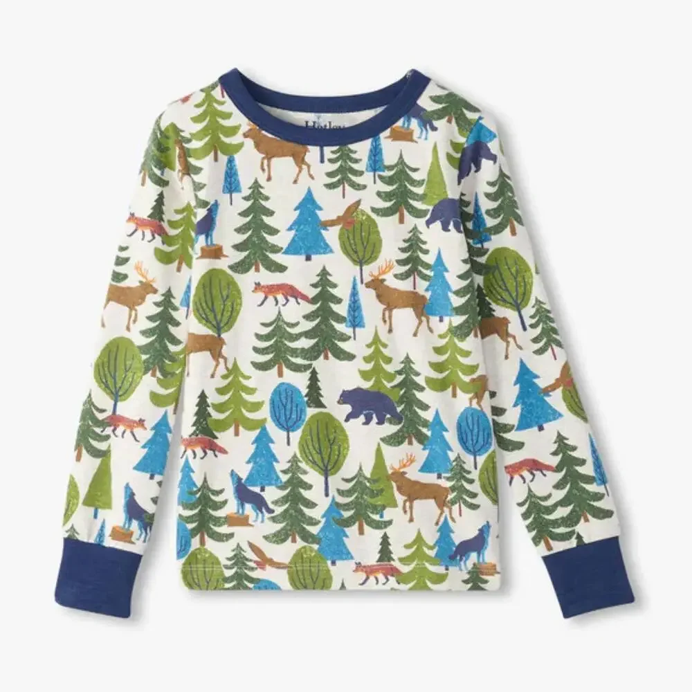 Hatley Pajama Set Kids 4 Natural Forest Scene Stretch Cotton Long Sleeve JZZ868